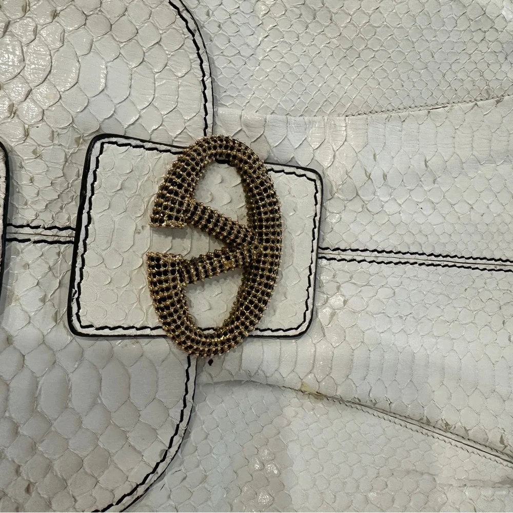 White Valentino python  Leather Shoulder Bag with Decorative Gold Accent - Picture 3 of 3